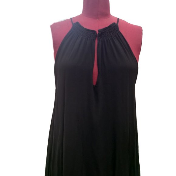 Stillwater Maxi Dress Halter Black Jersey Tie Dye Hem Side Slits Medium - Picture 2 of 12